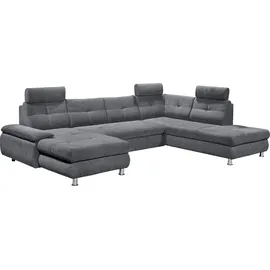 ed exciting design Wohnlandschaft ALBA U-Form, mit Bettfunktion, Bettkasten, Armteilverstellung - grau