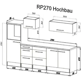 Respekta Küchenzeile Premium 270 cm Schwarz Hochglanz-Weiß