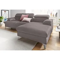 Cotta Ecksofa "Caluso L-Form", grau, B:254cm H:74cm T:167cm, NaturLEDER (echtes Rindsleder) in Sitz und Rücken.