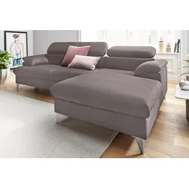 Cotta Ecksofa "Caluso L-Form", grau, B:254cm H:74cm T:167cm, NaturLEDER (echtes Rindsleder) in Sitz und Rücken.