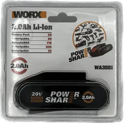 WORX Original WA3551 20 Volt 2.0Ah Li-ion PowerShare Ersatzakku