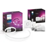 Philips Hue White & Color Ambiance E27 2er Starter Set inkl.Hue Bridge + 2m Lightstrip Basis, 2x806lm, bis zu 16 Mio. Farben, dimmbar, steuerbar via App, kompatibel mit Amazon Alexa (Echo, Echo Dot)