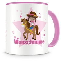 Samunshi® Kindertasse mit Namen Tasse Cowgirl Personalisierte Tasse mit Namen Kinder Kinderbecher mit Namen Kindergarten rosa 300ml