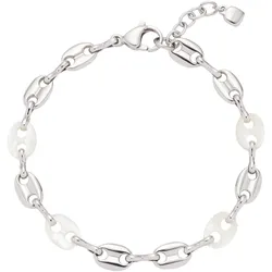 Armband LEONARDO "Lindi, 023542", weiß (edelstahlfarben, perlmuttfarben), Armbänder, Damen, Edelstahl, mit Perlmutt
