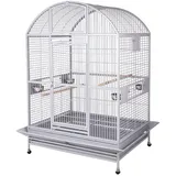 Montana Cages | Papageienkäfig Grande Castell | XL Voliere mit Anflugklappe & Auffangschürze - Platinum | 147 x 122 x 192 cm