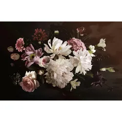 Fototapete PAPERMOON "BLUMEN ABSTRAKT-MUSTER DESIGN ROSEN BLUMEN DECOR RETRO", bunt, B:4,00m L:2,60m, Vlies, Tapeten