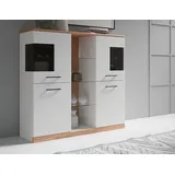 OTTO home Highboard OTTO HOME "Ribe,120cm breit,112cm hoch,Oberplatte massiv,12 Fächer", weiß (weiß, kernbuche), B:120cm H:112cm T:35cm, Sideboards, Highboard, Oberplatte Massivholz,schwarze Metall Griffe,2 Türen mit Glaseinsatz