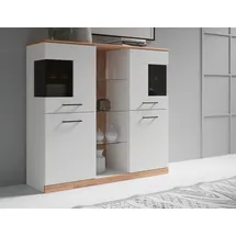 OTTO home Highboard OTTO HOME "Ribe,120cm breit,112cm hoch,Oberplatte massiv,12 Fächer", weiß (weiß, kernbuche), B:120cm H:112cm T:35cm, Sideboards, Highboard, Oberplatte Massivholz,schwarze Metall Griffe,2 Türen mit Glaseinsatz