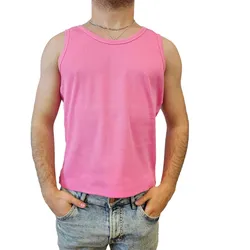 STONES Herren Tank Top geripptes Baumwoll-Shirt Basic-Top Rundhals-Top Achsel-Shirt Unterhemd Pink - XS