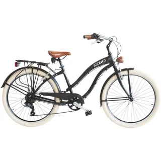 Airbici Fahrrad Beachcruiser Damen 26" Schwarz | City-Bike | BeachCruiser Bike 26 Zoll 6-Gang, Aluminiumrahmen, Schutzbleche, LED-Licht und Gepäckträger (Schwarz)