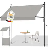 HOMEDEMO Klemmmarkise mit Einstellbare Handkurbel, Balkonmarkise ohne Bohren, Markise Sonnenschutz, UV-beständig & höhenverstellbar für Outdoor, Terrasse, Balkon, Garten, Hellgrau, 200 x 125 cm