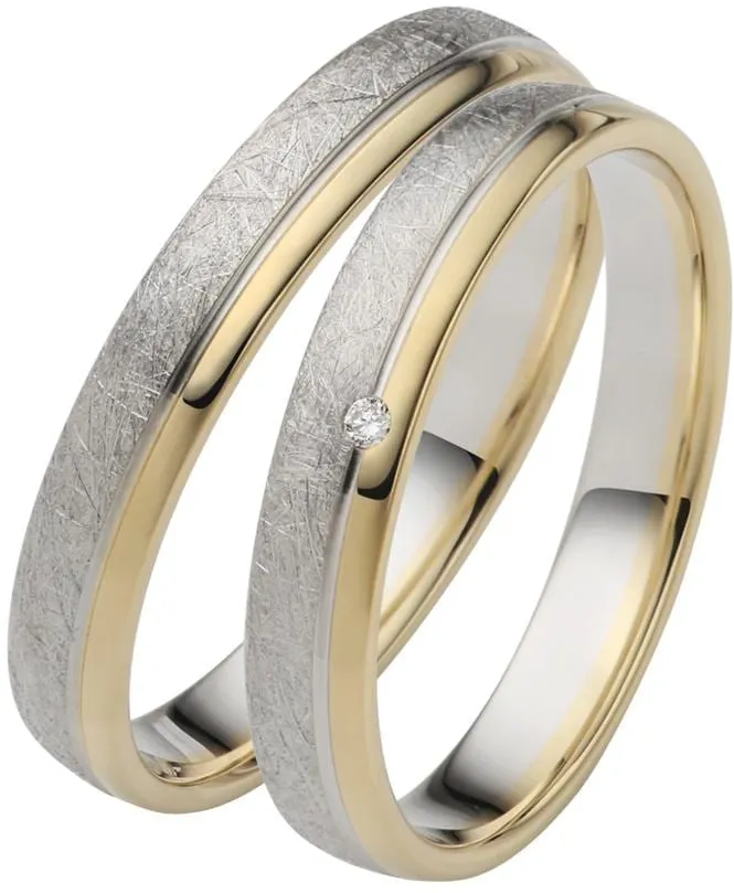 Trauring FIRETTI "Schmuck Geschenk Gold 750 Hochzeit Ehering "LIEBE"" Fingerringe Gr. 62, 0,01 ct SI = kleine Einschlüsse mit Brillant, Gelbgold 375-Weißgold 375, 3,5mm, goldfarben (gelbgoldfarben, weißgoldfarben) Made in Germany