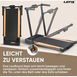 Letix Elektrisches Laufband FoldPro 2in1 mit LCD-Display, Bluetooth & APP Funktion, für zu Hause und Büro, motorisiertes Fitnessgerät, Heimtrainer - Holzoptik