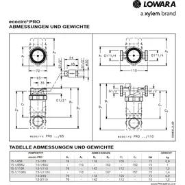 Xylem Ecocirc Pro Trinkwasserzirkulationspumpe 15-1/65B U mit Zeitschaltuhr