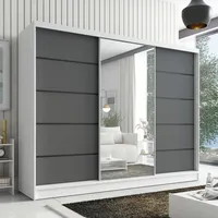 mebloland Schwebetürenschrank, 3-türig Schrank 200 cm mit Spiegel AURELIA 2 (Weiß | Graphit) - Weiß/Grau