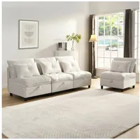 REDOM Schlafsofa Modulares 4-teiliges Sofa, Transformationssofa, mit versteckter Stauraum unter jedem Sitz beige