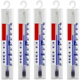 Lantelme 5 Stück Kühlschrank-Thermometer-Set – Deutsche Herstellung – Analog mit Haken zum Aufhängen – Für Kühlschrank, Gefrierschrank, Kühltheke und Gefriertruhe