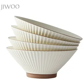 JIWOO Ramen Schüssel Set 4-teilig Suppenteller Ø 20cm Tiefe Teller Set Keramik Bowl Schüssel mikrowellen spülmaschinengeeignet, Japanische Suppenschale für Ramen Suppe Salat Spaghetti