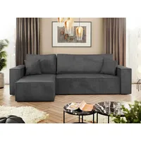 MIRJAN24 Ecksofa Karl Cord, mit Bettkasten und Schlaffunktion, Ottomane universal, Dekorative Kissen-Set grau 244 cm x 82 cm x 145 cm