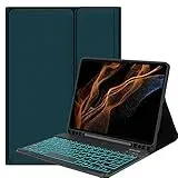 YHFZR Tastatur Hülle für Samsung Galaxy Tab S8 Ultra, [Deutsches QWERTZ] Slim Hülle mit 7 Farben Beleuchtung Kabellose Tastatur mit Schützhülle für Samsung Tab S8 Ultra 14,6'' X900/X906, Grün-A