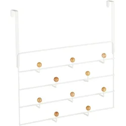 Relaxdays Türgarderobe, 10 Haken, Türhaken zum Einhängen, für 4 cm Tür, Flur & Schlafzimmer, Kleiderhaken, weiß/natur