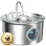 Katzenbrunnen Edelstahl Trinkbrunnen für Katze: Katzen Trinkbrunnen - 2.6L Wasserbrunnen für Katzen - Katzentrinkbrunnen für Hunde Automatisch mit Wasserstand Sichtfenster - Vierfaches Filtersystem