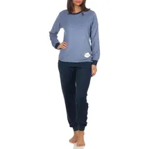 RELAX by Normann Frottee Pyjama Langarm mit Bündchen Blau 40/42