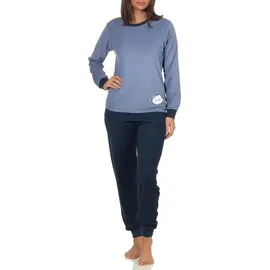 RELAX by Normann Frottee Pyjama Langarm mit Bündchen Blau 40/42