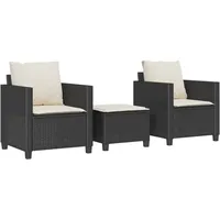 vidaXL 3-tlg. Bistro-Set mit Kissen Schwarz Poly Rattan