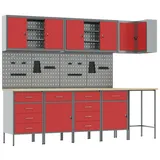 vidaXL 12-teiliges Werkstattschrank- und Pegboard-Set in Rot aus MDF und Metall