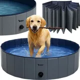 Purlov Hundepool ,Faltbare Schwimmbecken Planschbecken Dog Pool,Tragbar Hunde Pool Hundebadewanne Hundeschwimmbad für Große Kleine Hunde,PVC 160 ... - Blau/Grau