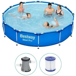 Bestway - Steel Pro - Schwimmbecken mit Filterpumpe - 366x76 cm - Rund EINHEITSGRÖSSE