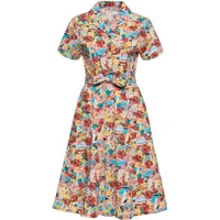 Queen Kerosin Damen Swingkleid · Sommerkleid · Bunt · A-Linien · 50s · Rockabilly · Rockabella · Pin-up · Vintage · Retro · Allover · Print · Artwork · Hawaii · Beaches - L