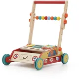 Holz Lauflernwagen Baby Lauflernhilfe mit geometrischen Baublöcken,für Gehfrei Kleinkinder Kann falten und Höhe Wooden Baby Walker