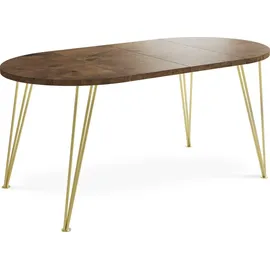 WFL GROUP Runder Ausziehbarer Esstisch - Loft Style Tisch mit Goldenen Metallbeinen - 100 bis 180 cm - Industrieller Glamour Tisch für Wohnzimmer - Spacesaver - Eiche Lefkas - 100 cm