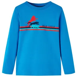 Kinder-Langarmshirt Größe 116 – Kobaltblau mit Wildtier-Print - 116
