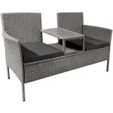 Riess Ambiente Moderne Gartenbank Portofino 140cm grau Polyrattan Outdoor Sitzbank mit Tisch wetterfest Terrassenbank Balkonbank Polsterbank inkl. Tisch