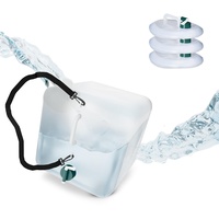 Relaxdays Faltbarer Wasserkanister, 4er Set, 20 l, Wasserbehälter mit Zapfhahn & Tragegurt, BPA-frei, transparent/grün