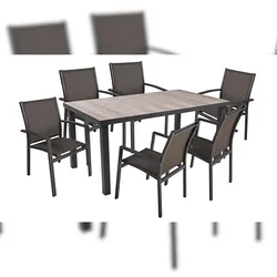 DELUKE Garten-Sitzgruppe FARID 7-tlg. - Kunststoff, Mittelgrau | Gartenmöbel-Set Gartengarnitur Garten-Essgruppe mit Stühlen und Esstisch