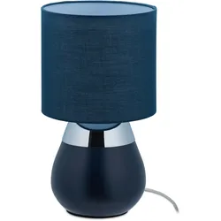 Relaxdays Nachttischlampe Touch, E14-Fassung, indirektes Licht, ovale Tischlampe mit Schirm, HxD: 32 x 18 cm, dunkelblau