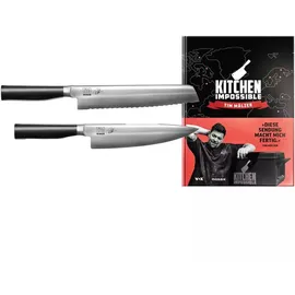 KAI Kamagata Monster-Set Tim Mälzer Brotmesser + Kochmesser + signiertes Kochbuch Edelstahl/Kunststoff, TMKCB22,