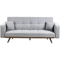 3-Sitzer Sofa Stoff grau gepolstert gesteppt mit Schlaffunktion 2 Kissen Dunkle