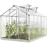 GFP Gewächshaus Jasmin 5 Alu-Rahmen 192x317cm Polycarbonat Platten - mit Fundamentrahmen & automatischem Fensteröffner - Grau