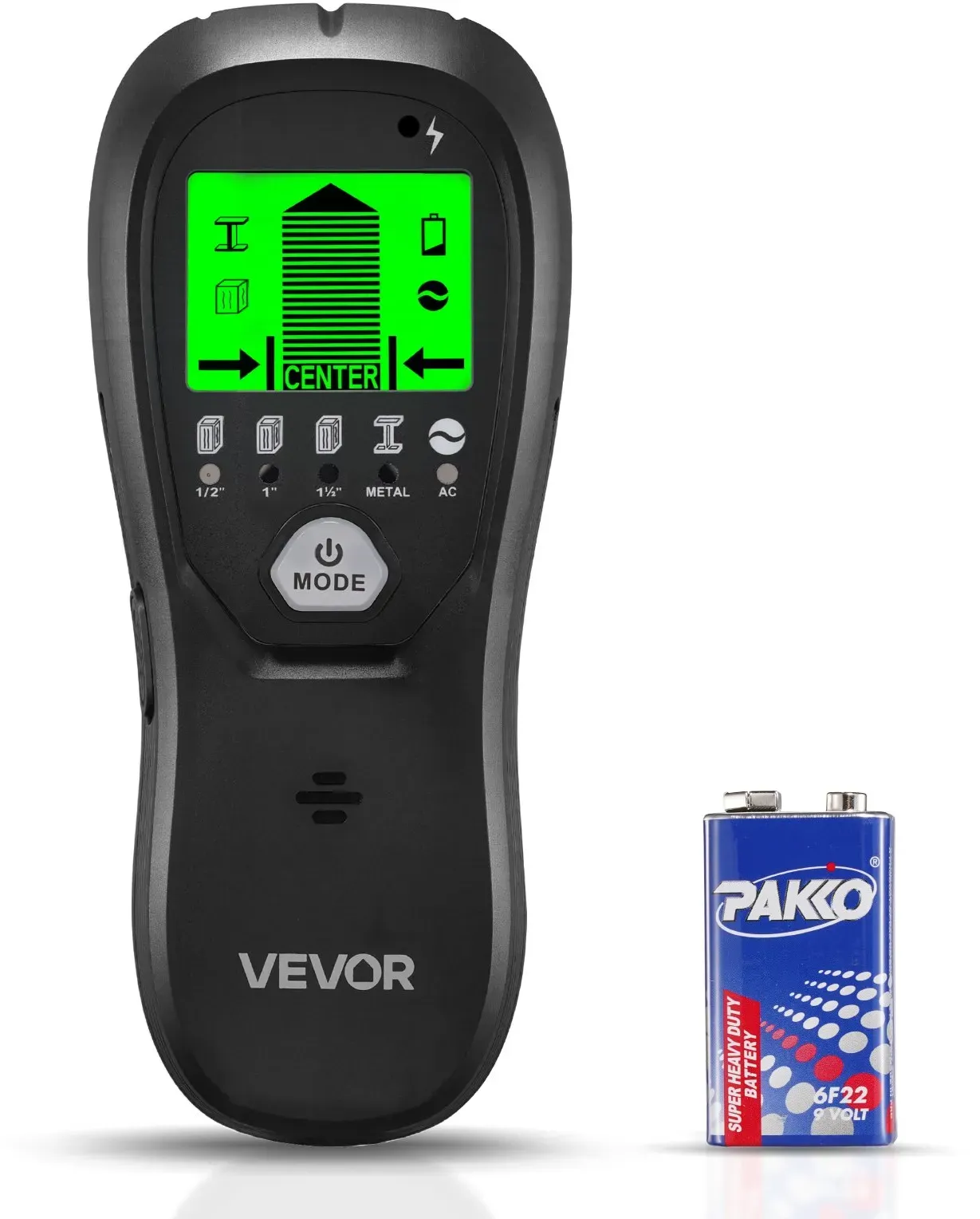 VEVOR Balkenfinder, Wandscanner, 5-in-1, elektronischer Multidetektor mit intelligentem Sensor, hochauflösendem LCD-Display & Audioalarm, für Metall, Wechselstromkabeln, Balken, Rohren, Schwarz