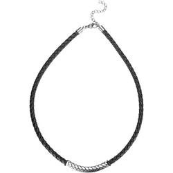 Firetti Lederband »Schmuck Geschenk Edelstahl Leder Halsschmuck Halskette Loobstprägung« Firetti edelstahlfarben-schwarz