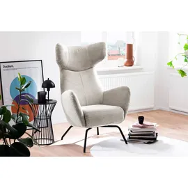 KAWOLA Ohrensessel LOTTE Cord 79 x 117 x 79 cm cremeweiß mit Hocker