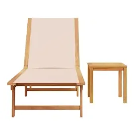 vidaXL Sonnenliege mit Tisch Creme Massivholz Akazie und Textilene