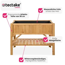 Tectake Hochbeet mit Ablage 119 x 53 x 90 cm braun