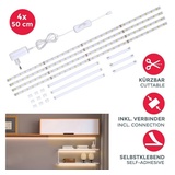 B.K.Licht Schrankleuchte LED Strip Unterbauleuchte 4.000K 1.100lm - BKL1179, LED fest integriert, Neutralweiß, Helle Lichtleiste mit Schalter LED Küchenbeleuchtung 4x50cm Stripes weiß