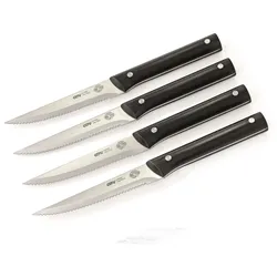 Steakmesser-Set BBQ 4tlg. - Für Steak &amp; Pizza - Klingenlänge: 12,5cm, Wellenschl...